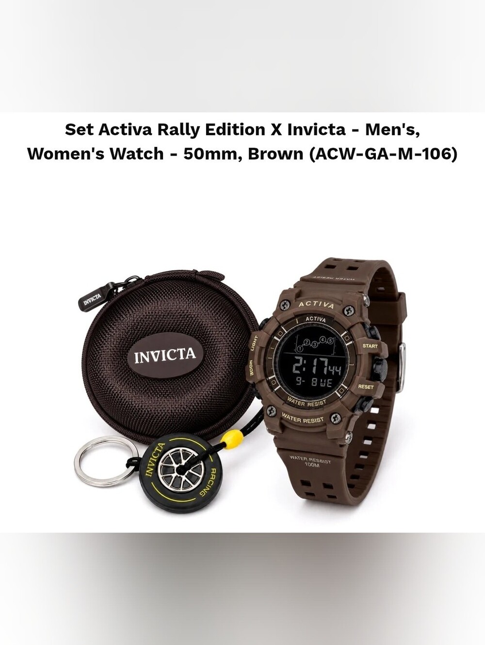 NEW Bundle Brown Activa Digital Sport Watch Invicta Travel Case & Tire Keychain